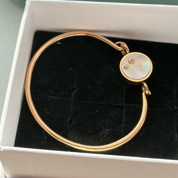 avec new york Jewelry - Moving Sale 🌟 Elegant Two Stone Pink Morher of Pearl Bangle - Rose Gold